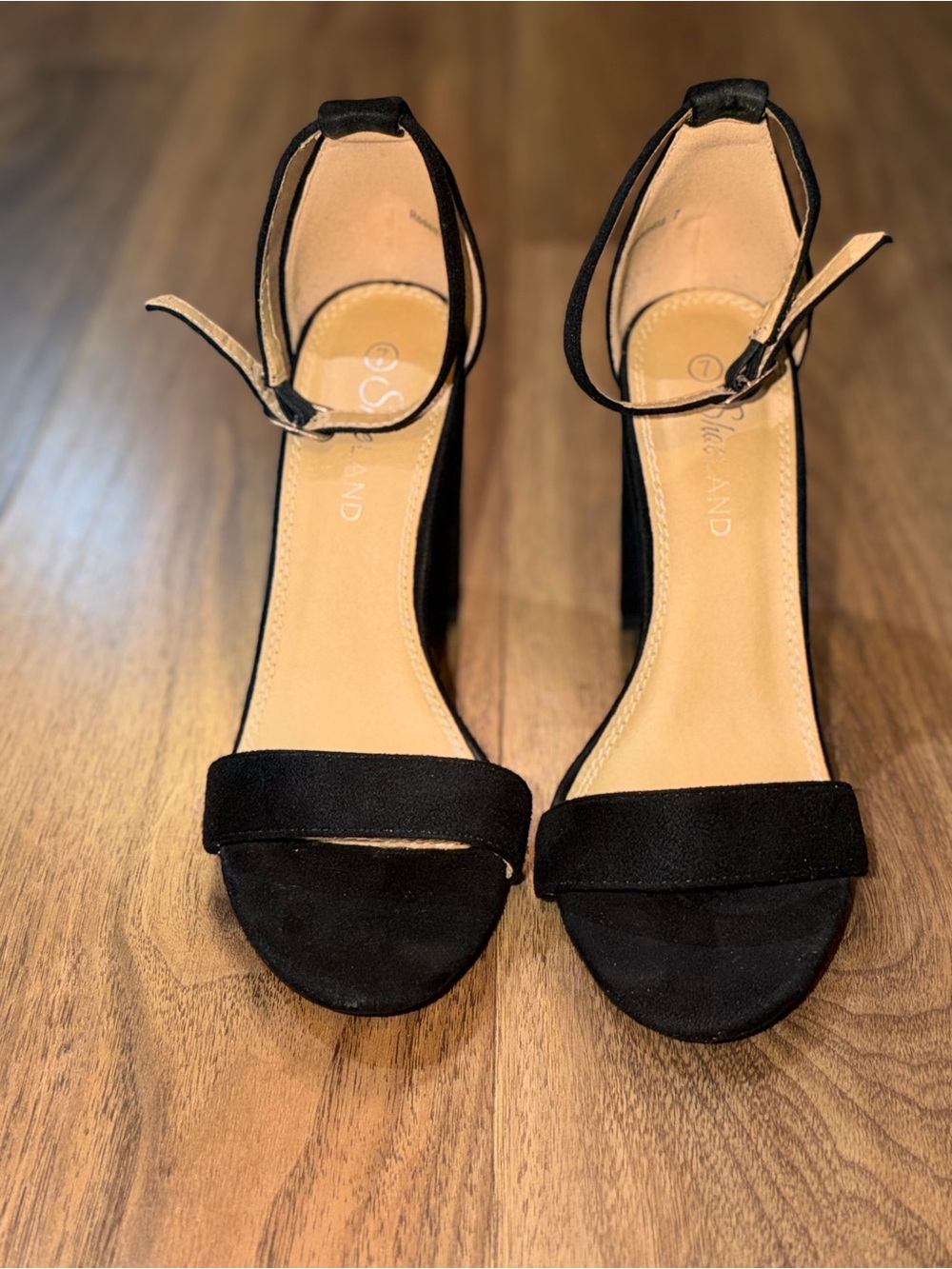 Shoe Land (HerStyle) "Rosemmina" Black Faux Suede Chunky Block Heel Sandals in S